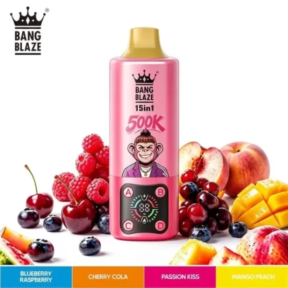 BANG BLAZE 500K 15 in 1 Vape – 500,000 Puffs 15 Multi-Flavor Tanks 850mAh Rechargeable Battery Mesh Coil System & Smart LED Display