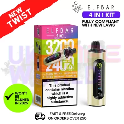 Yellow Edition Elf Bar 3200 & 2400 Puff (4 in 1) Prefilled Pod Kit