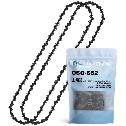 2-Pack 14-inch Chainsaw Chain Replacement for Homelite UT10544 Chainsaws – S52 (14′′, 3/8′′ Low Profile Pitch, 0.050′′ Gauge, 52 Drive Links)