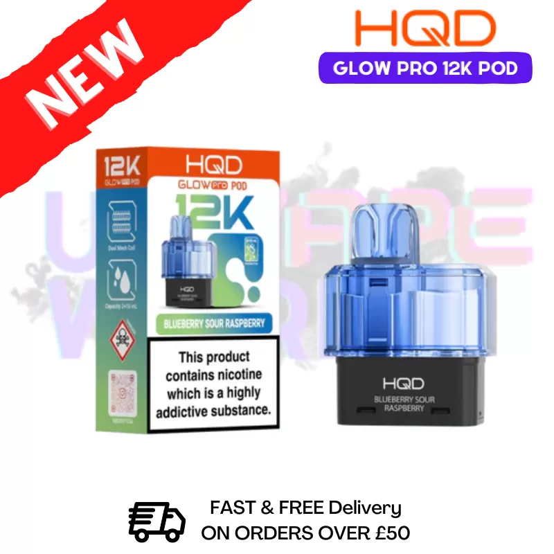 Blue Sour Raspberry HQD Glow Pro 12K Puff Replacement Pods