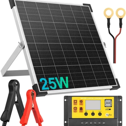 25W 12V Solar Panel Kit, Stability Performance Monocrystalline Solar Battery Maintainer Solar Trickle Charger with Intelligent Controller & Adjustable Mount Bracket, for Car Boat Marine RV Trailer