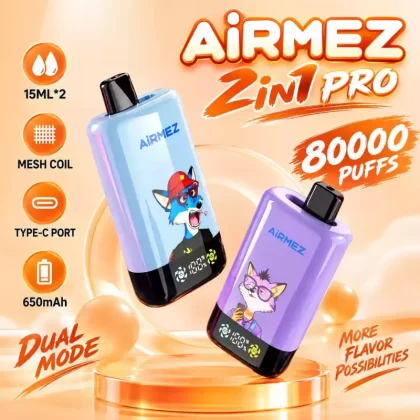 AIRMEZ FOX 2 In 1 PRO 80000 80K Puffs Dual Mesh Coil Disposable Vapes Wholesale Bulk Buy