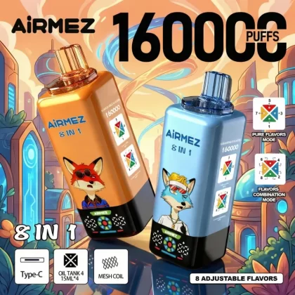 Airmez Fox 160000 PUFFS 8 in 1 Flavor Large-capacity E-liquid Rechargeable Vape With 650mAh Battery